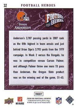 Derek Anderson 2008 Upper Deck Heroes #32 Cleveland Browns - Image 2 of 2