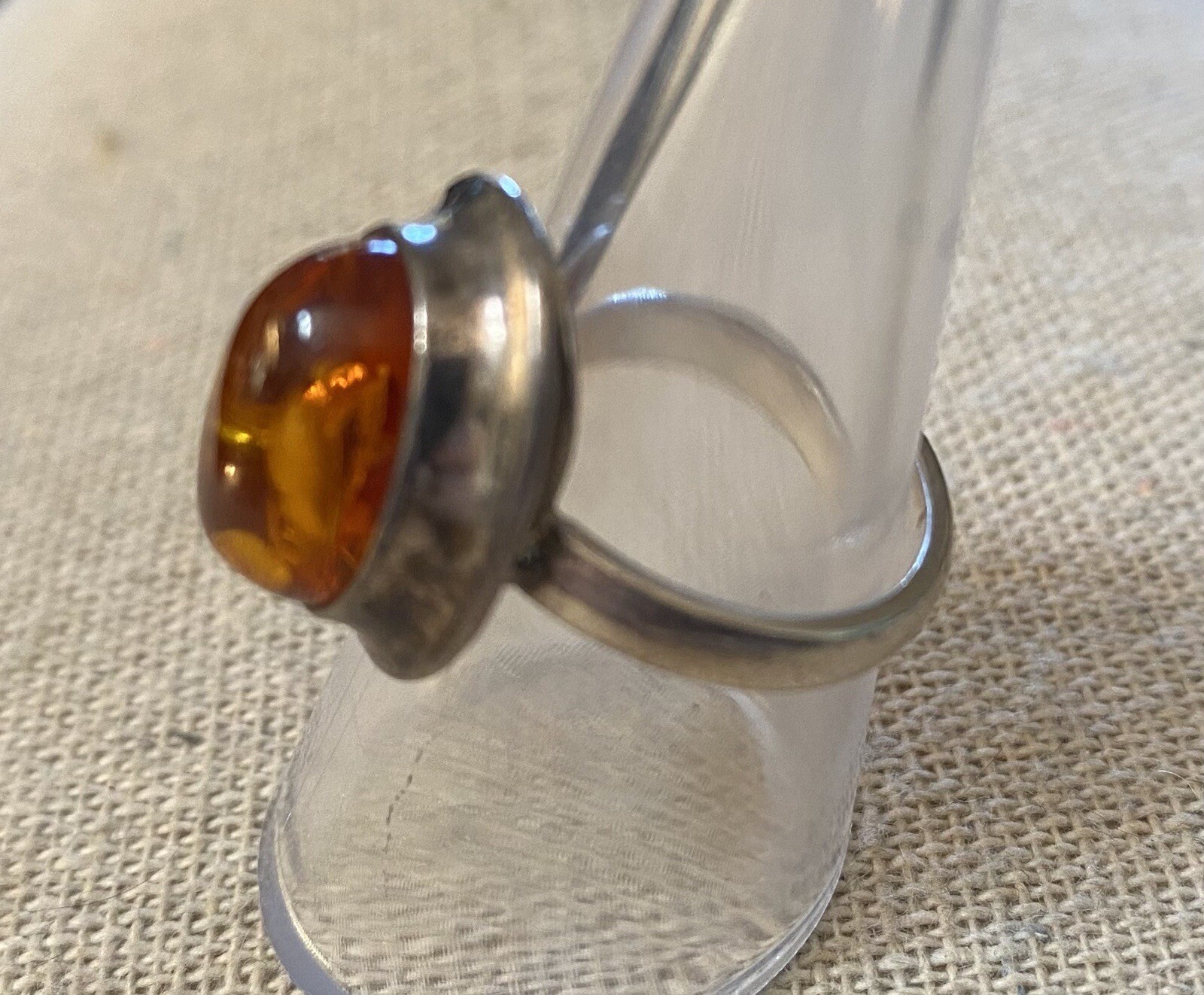 Sterling silver Bezel Set Amber ring Solitaire Si… - image 2