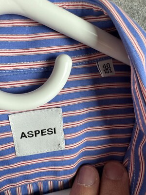 Aspesi Dress Shirt Men's 40 15.75 Striped Button Up Blue White Red