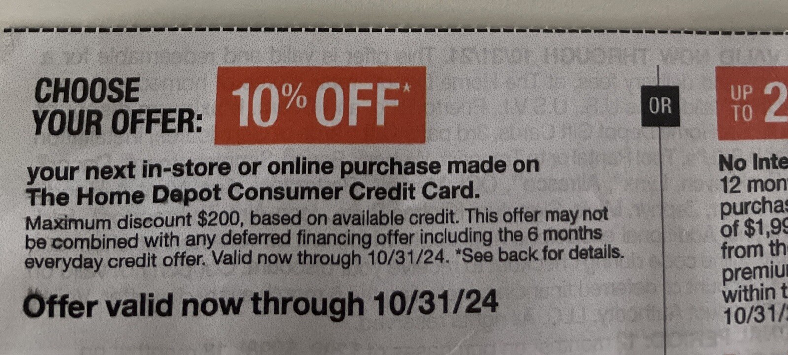Home Depot Coupon 10 Off Coupon Valid Until 10/30/2024 Paper Coupon