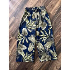 Naif Tropical Print Wide Leg Crop Pants Smocked Waist Drawstring Size M
