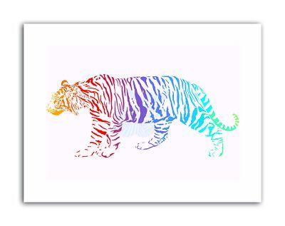 Tiger Regenbogen bunte Katze weiß Illustration Leinwand Kunstdruck