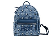 Mcm Stark Small Blue Vintage Jacquard Monogram Logo Fabric Backpack Bookbag