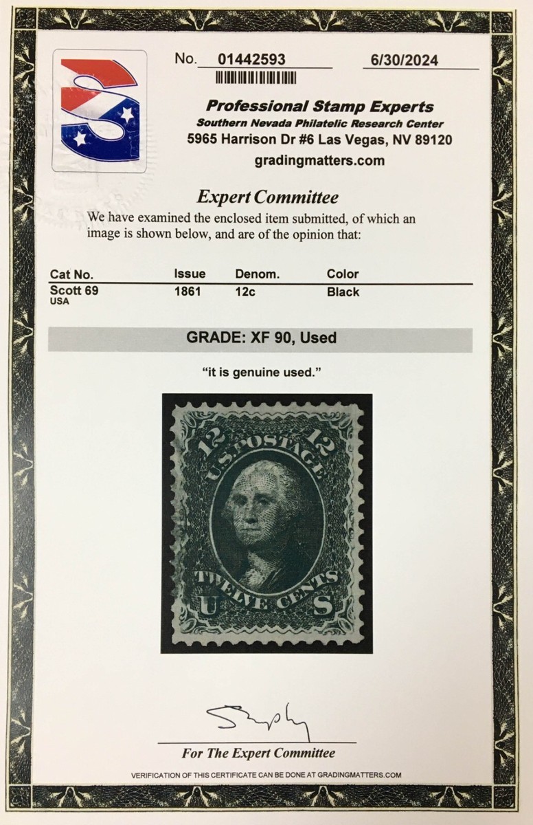 MOMEN: US STAMPS #69 USED PSE GRADED CERT XF-90 LOT #91104