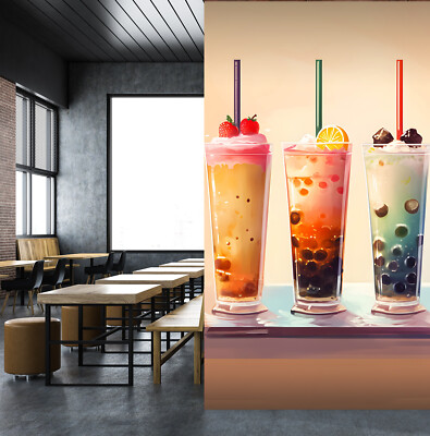 Pearl Tea Design 3D Pearl Tea J091 Fruit Bubble Tea Milk Tea Shop Wallpaper Mural Self ...