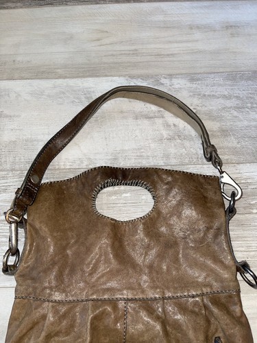 Lucky Brand Abbey Road Brown Lamb Leather Crossbody Bag Foldover Purse Preowned - Picture 2 of 14