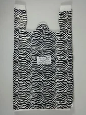 500 Qty. Zebra Print Design Plastic T-Shirt Retail Shopping Bags w/ Handles Lg