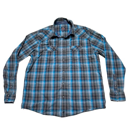 Moonshine Spirit Pearl Snap Hemd Herren XL kariert blau grau Western Langarm