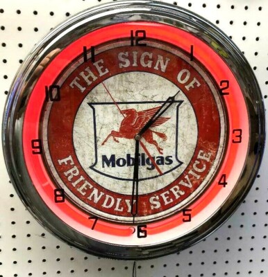 16" MOBIL Friendly Service Socony Vacuum Pegasus Sign Red Neon Wall ...