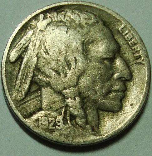 1929 5c Buffalo Nickel Coin #120 Fine F 1/2 Horn