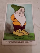 Postcard. Walt Disneys Snow White and Seven Dwarfs. 'Bashful'. Vintage. 1937.