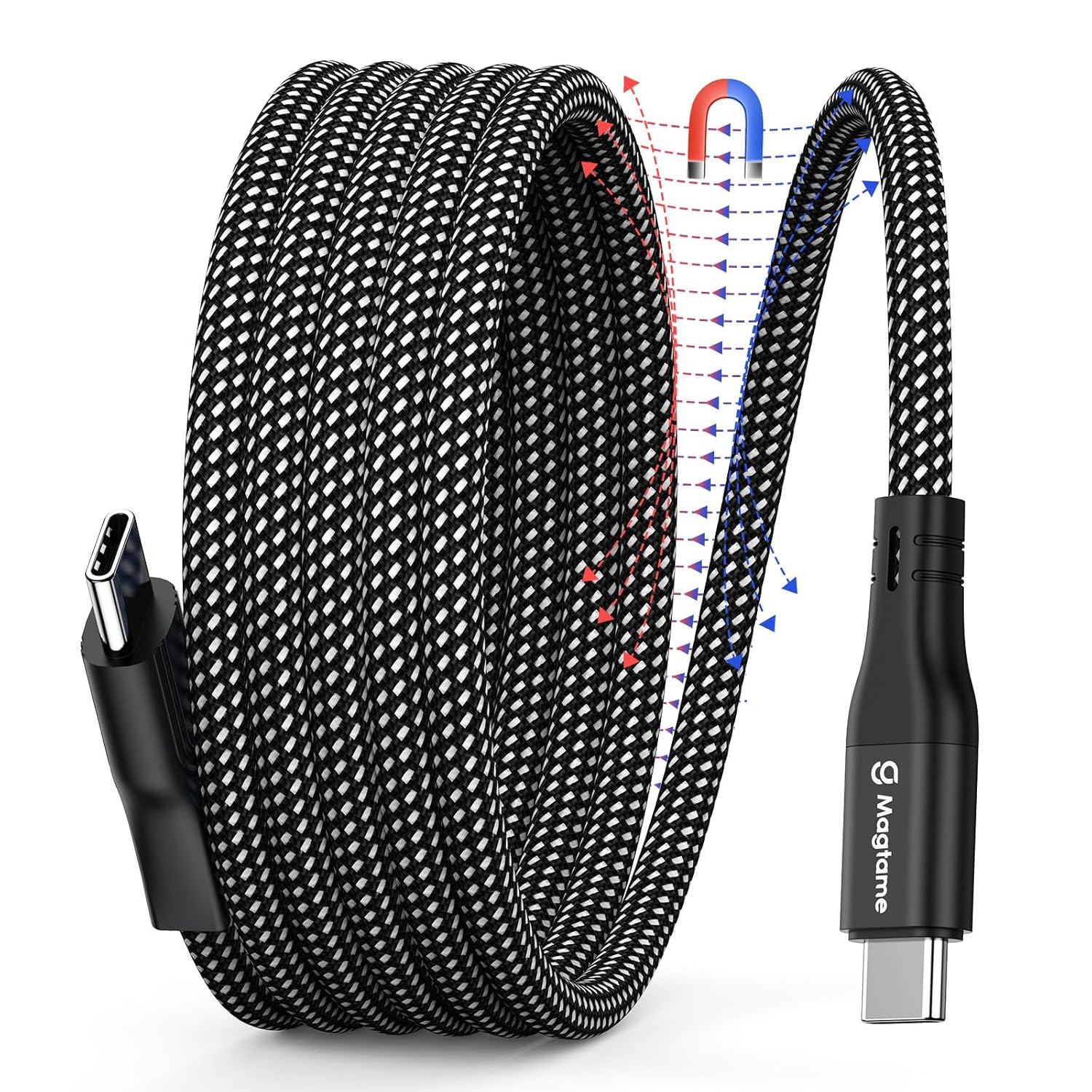 Magtame Magnetic USB C Cable, Coiled USB C to USB C Cable 60W(3A), 1M Retractabl