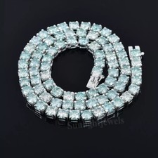 Ice Blue Diamond Necklace, 16Inches, 35 Ct 5mm Certified -Great Luster,
