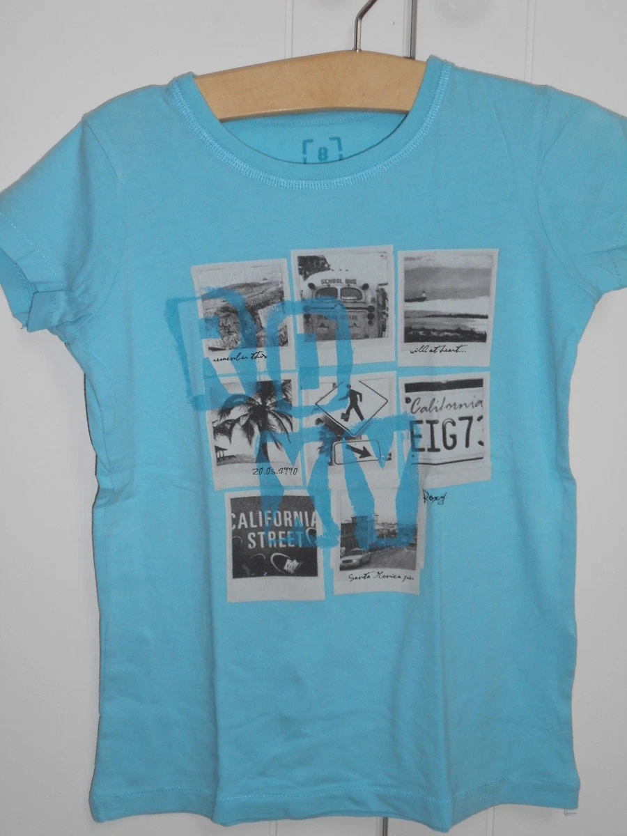 T-shirt Manches Courtes Roxy Fille - 100% Coton, Taille 10 Ans, Bleu - Très Bon état