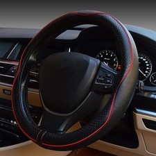 Universal Car Steering Wheel Cover, Anti-Slip Leather Steering Black with Red