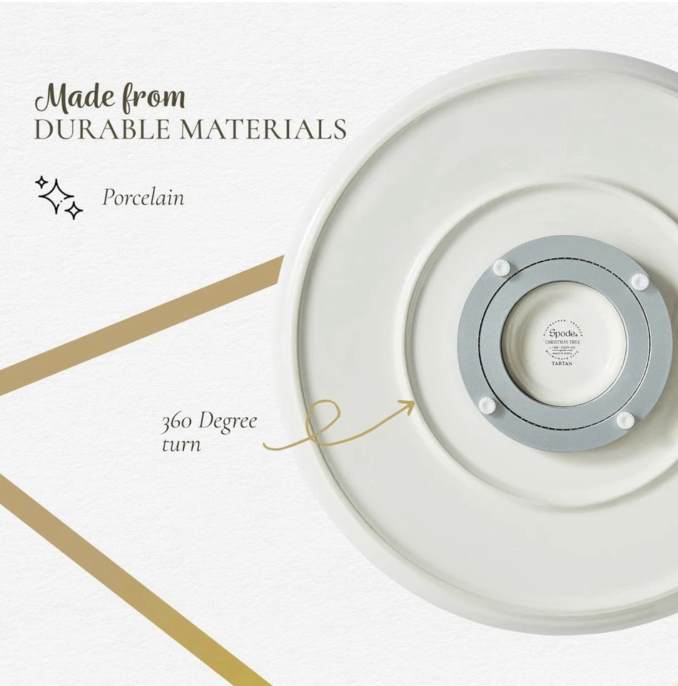 Spode Christmas Tree Lazy Susan- Tartan Plaid, Non Skid 360 Degree Rotation - Image 3 of 4