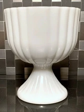 Milk Glass Pedestal Compote Vase Bowl Planter Ribbed Sides 6.5"