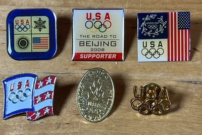 USA Olympics Lot of 6 Pins Team Supporter 2004 Athens 2008 Beijing Aminco