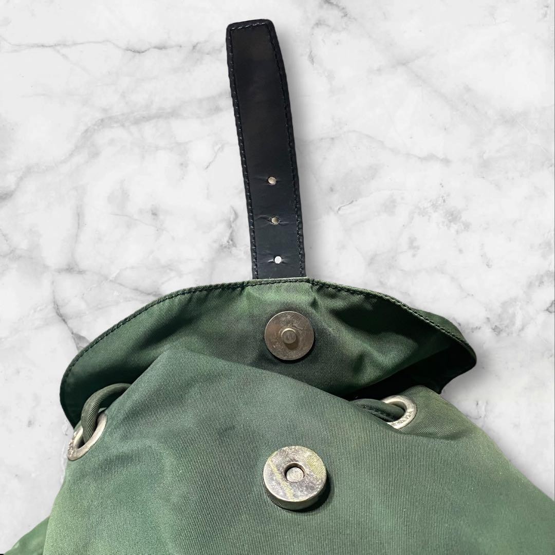 Prada Green Nylon Triangle Drawstring Backpack Au… - image 8