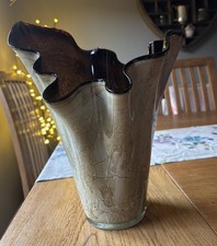 Jozefina Krosno XL Hand Blown Crackle Marbled 13” Hankerchief Art Glass Vase VGC