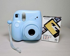 Fujifilm INSTAX MINI 7 PLUS Light Blue Instant Camera W/ 10 Film Sheets - Tested