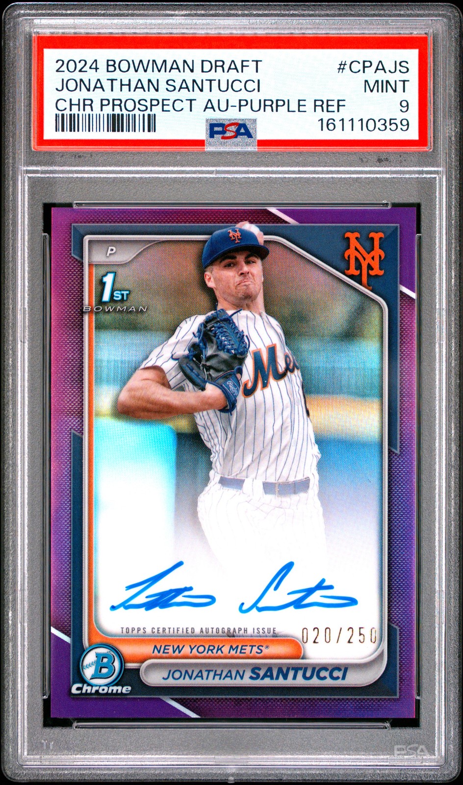 2024 BOWMAN DRAFT CHROME PROSPECT AUTOS #CPAJS JONATHAN SANTUCCI 20/250 PSA 9