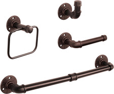 4 Pieces Industrial Pipe Bathroom Hardware Set, Include 18 Inch Towel Bar, Towel