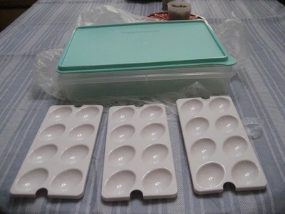 .TUPPERWARE COLD CUT KEEPER 9X13 SHEER/MINT GREEN W/(3) EGG TRAYS  MIP FREE SHIP