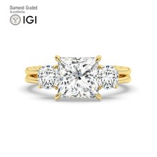 Princess Diamond Trilogy Ring 18k Yellow Gold Labgrown 4 Ct Solitaire