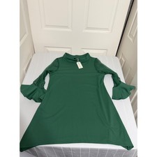 Ador Green Mock Neck Bell Sleeve Mesh Panel Shift Dress Womens Medium NWT
