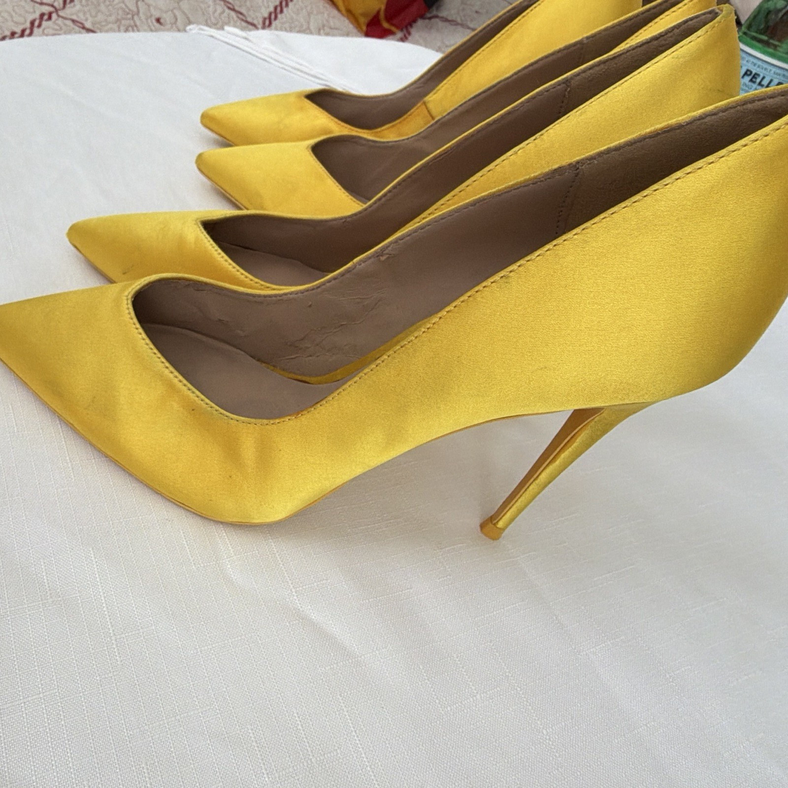 ALDO Women's Yellow Pointed Toe Stiletto Satin Pumps Slip On Sz 7.5