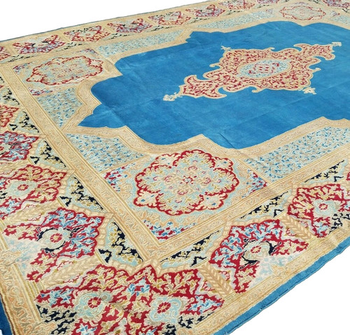 *10"X13' ORIGINAL ANTIQUE CR1920 KRMAN HAND KNOTTED TURKISH FINE WOOL BLUE RUG