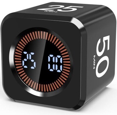 Digital Pomodoro Timer Cube 5/10/25/50min, Visual Productivity Flip Timer Black