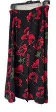Chaus Y2K Midi Skirt Size 12 Black Red Poppy Floral Whimsigoth Fairy Romantic