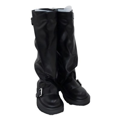 Madden Girl Restore Knee-High Slouch Lug-Sole Moto Boots Black 5M