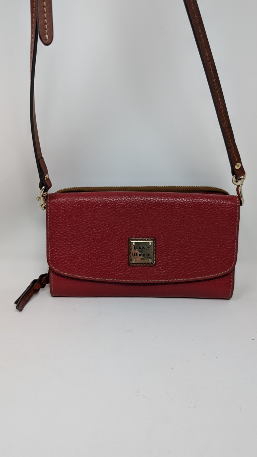 Dooney And Bourke Crossbody Leather Bag With Strap Wallet Purse Red Pre Owned