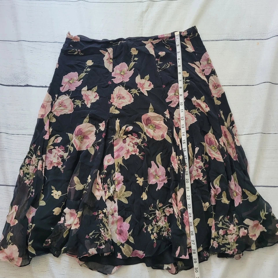 Lauren Ralph Lauren Size 16W 100% Silk Black Floral Ruffle Hem Maxi Skirt - Image 3 of 4