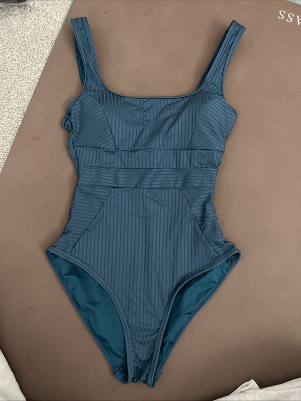Women's Blue One Piece Swimsuits Women’s Small High Cut Ribbed Design Sporty