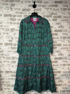 Alden Adair Lottie Dress in Mint Green Party Animal Tiger Print - Long Sleeve M