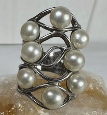 Cultured Freshwater Pearl Sterling Silver Multi-Level Ring Size 5.5