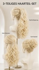 3-teiliges Haarteil-Set blond lockig   Zopf, ...