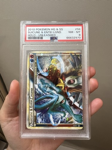Pokemon Heatgold & Soul Silver Unleashed Suicune & Entei Legend-Holo PSA 8 TOURBILLON