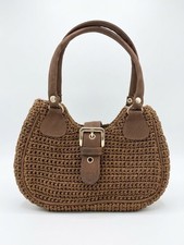 Borsa a tracolla vintage Y2K marrone tessuto all'uncinetto fibbia western maglia hobo baguette