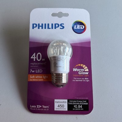 Philips Warm Glow 7W LED Light Bulb 40W Replacement A15 E26 Dimmable 2700K Clear