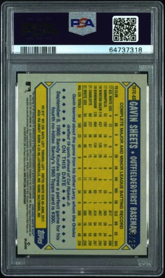 Gavin Sheets RC Auto 2022 Topps Silver Pack Orange Refractor PSA 9 18/25 Chicago - Image 2 of 3