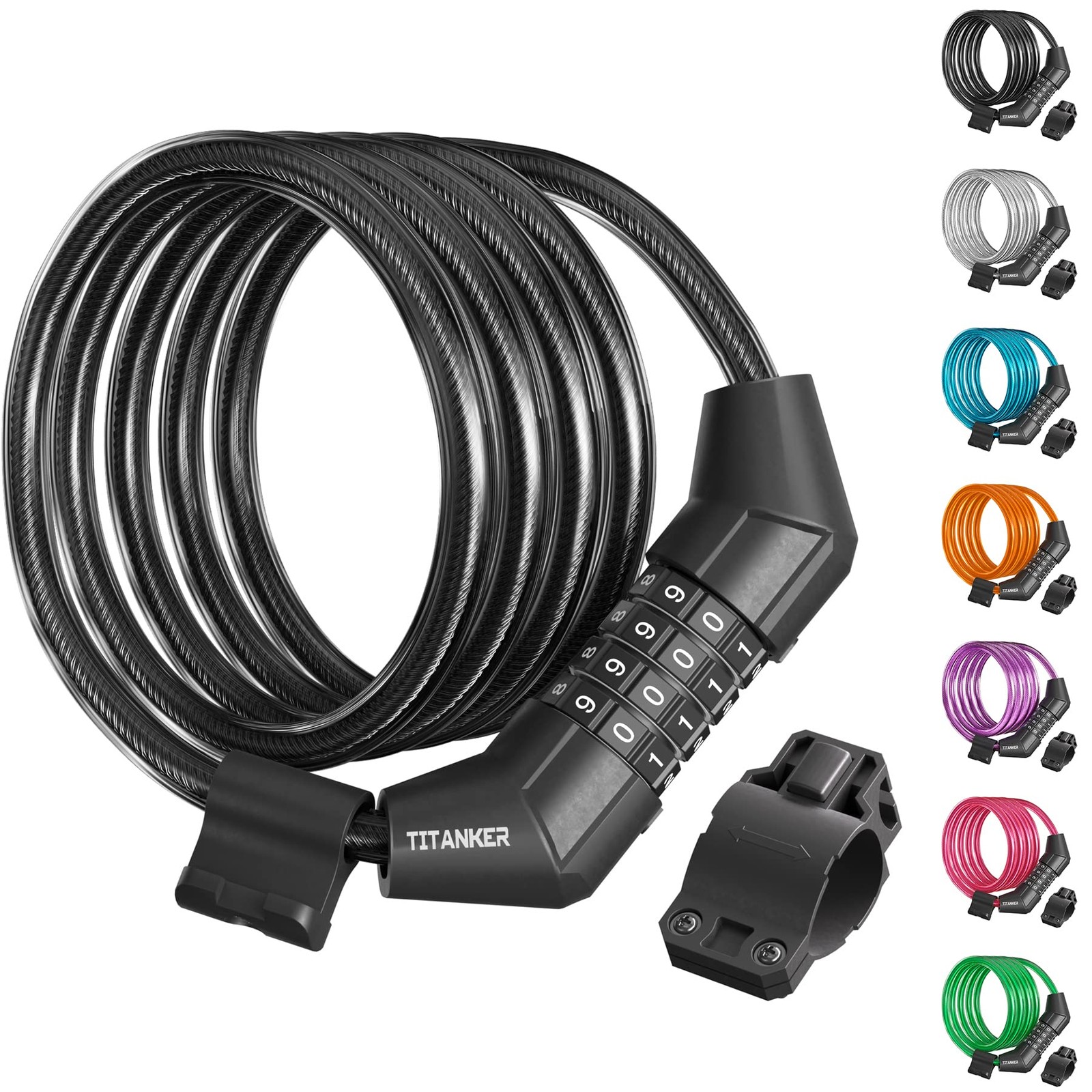 Titanker Bike Lock Cable, 4 Feet Bike Cable Lock Basic Self Coiling Kids Bike...