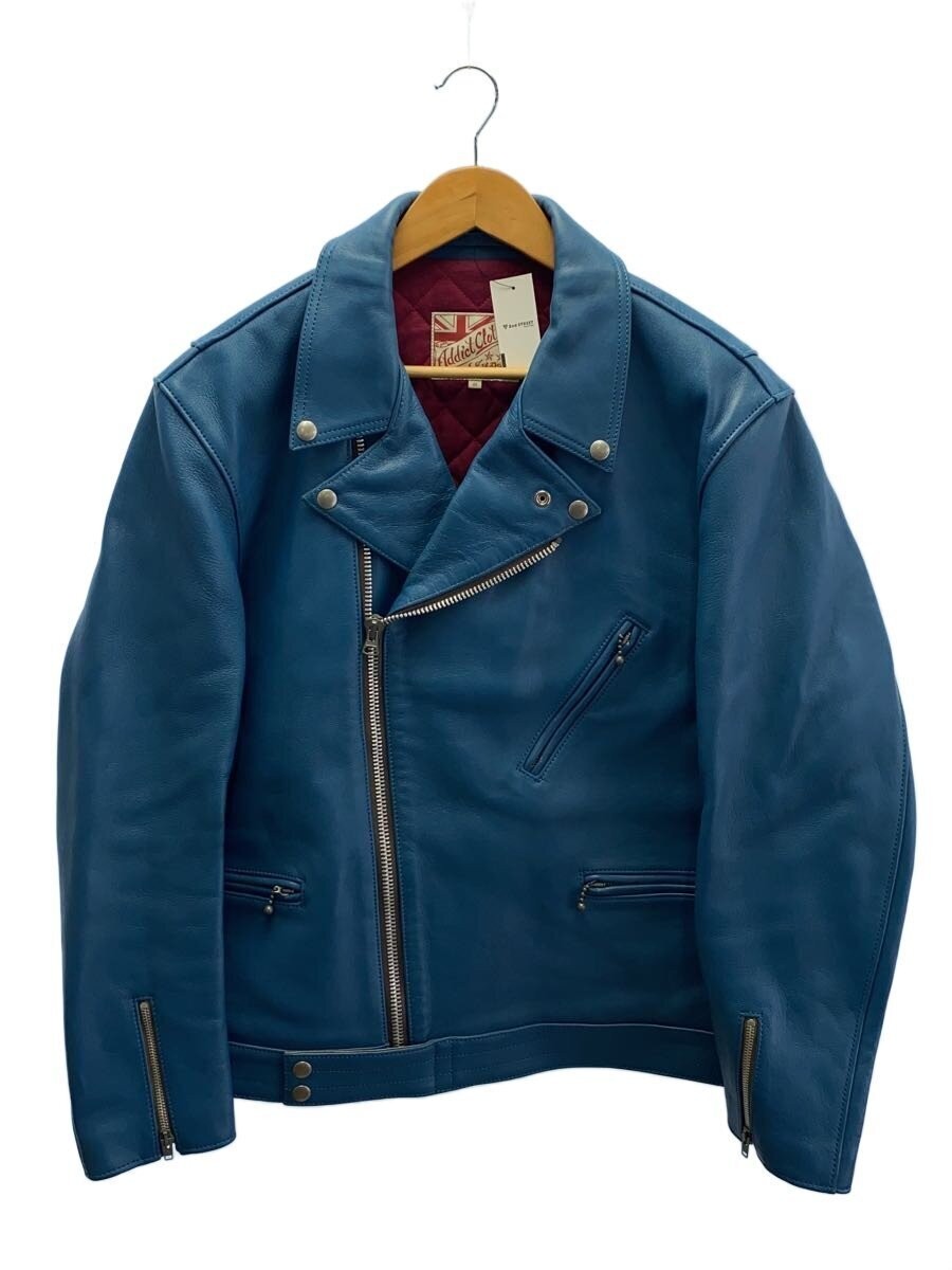 Addict Clothes Double Riders Jacket/46/Sheep Leather/Blue/Plain/Peeling Cuffs 35