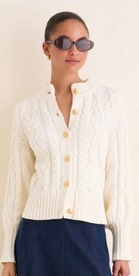 NWT Tuckernuck Ivory Cotton Colette Cardigan with Gold Buttons S