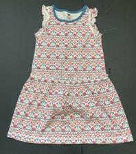 Girl's Tea Collection Coral and Dusty Blue Printed Dress Size 4 EUC