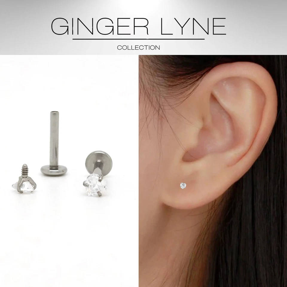 Brincos pequenos de coração solitário costas planas piercings corporais por Ginger Lyne 2... - Imagem 2 de 4